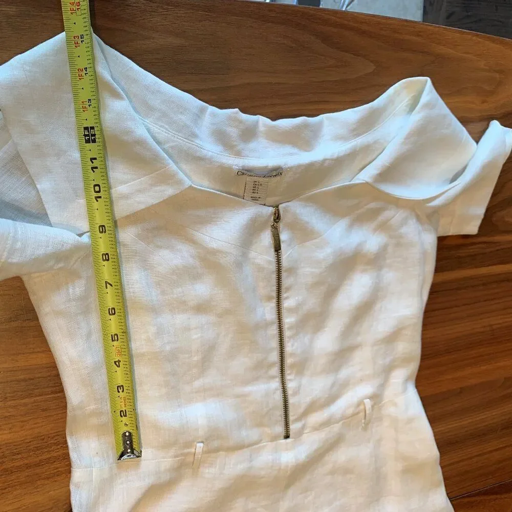 White Zip-Front Linen A-Line Dress - Picture 11 of 16